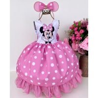 Vestido Infantil Luxinho Temático Minnie Rosa