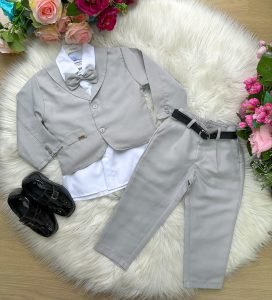 Conjunto Meninos Kanga Social Bruno Cinza Claro Terno