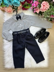 Conjunto Masculino Miss Cherry Social Listrado Com Calça Preto Caio