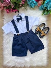 Conjunto Miss Cherry Bebe Suspensorio Felipe Azul Marinho