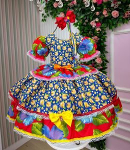 Vestido Junino Mimadine Luxo Neide Cleide Azul