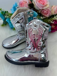 Bota - Coturno Doce Pe Boiadeira Texana Prata Metalizada