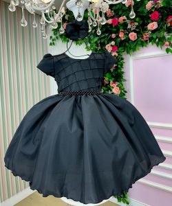 Vestido Ysa Kids Preto Peito Perolas