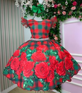 Vestido Marie Eduarda Floral Vermelho - Natal