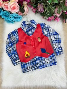 Camisa Junina Xadrez São João Colete Vermelho