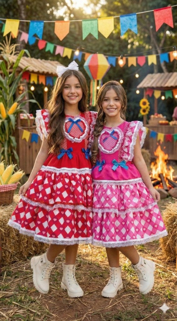 Vestido Bella Child Junino Quermesse do Coração + Saiote