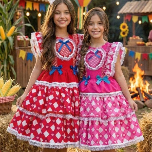 Vestido Bella Child Junino Quermesse do Coração + Saiote