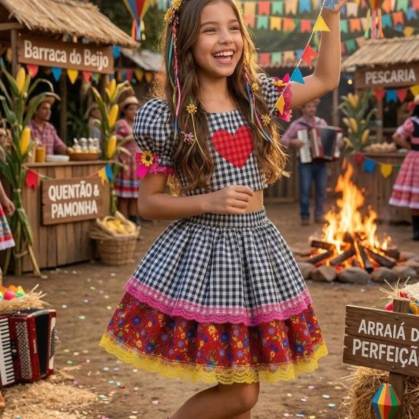 Conjunto Junino Banana Club Luxo Luana Preto