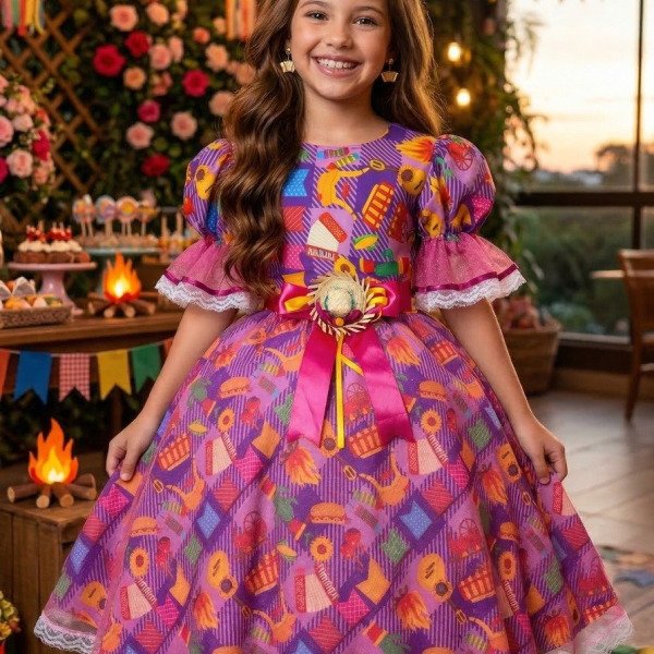 Vestido Marie Junino Luxo Luz da Fogueira