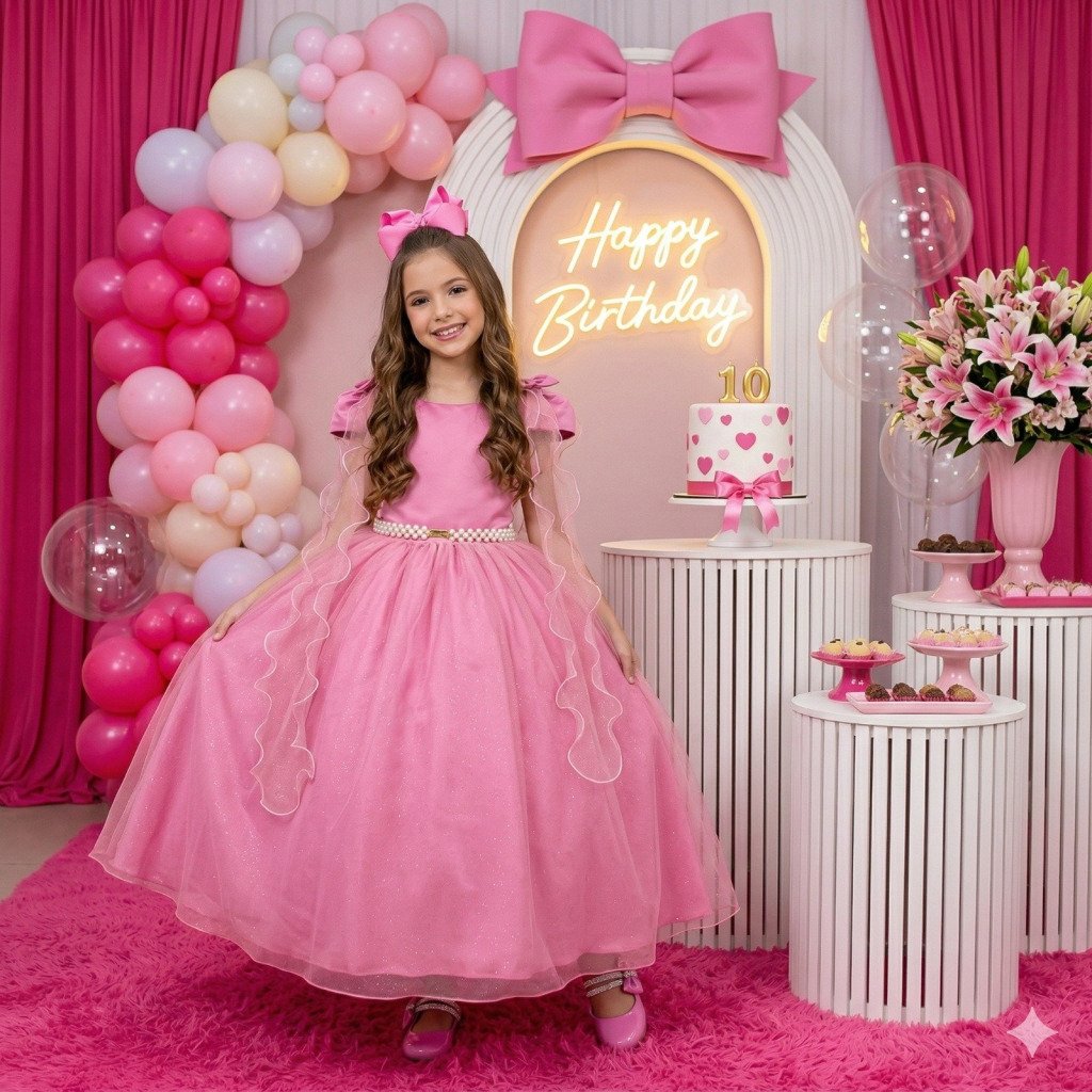 Vestido Banana Club Longo Diamante Rosa Chiclete