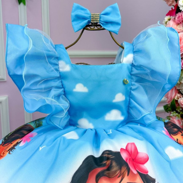 Vestido Infantil Temáticos Kids Moana Baby Azul