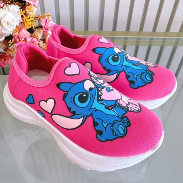 Tênis Calce Fácil Meninas Temático Lilo Stitch e Angel Pink