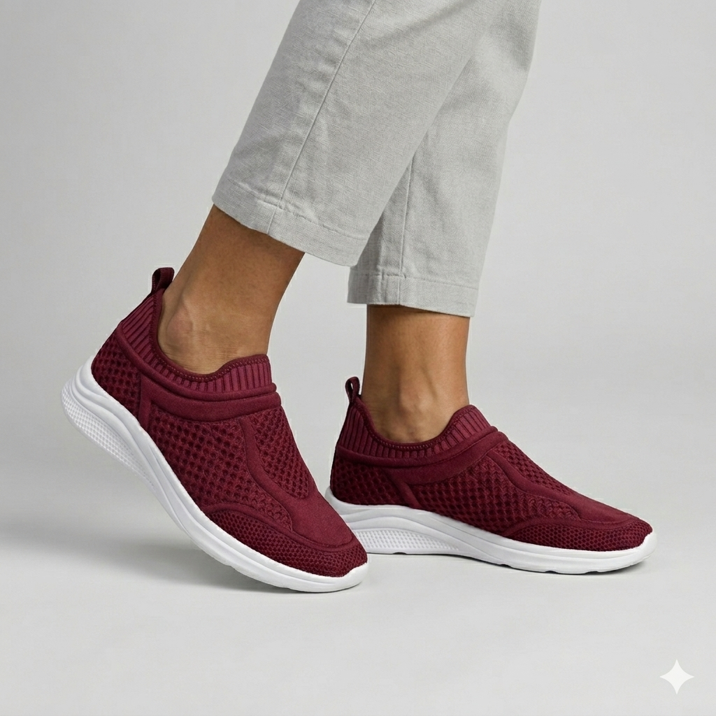 Tenis Feminino Vermelho Marsala Slip On Calce facil Confortável Caminhada
