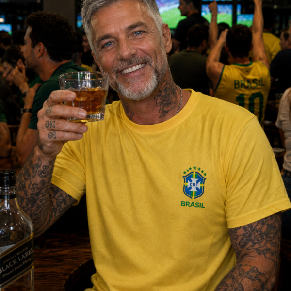 Camiseta Brasil Dry Fit Amarela e Azul | Copa | Brasão em DTF